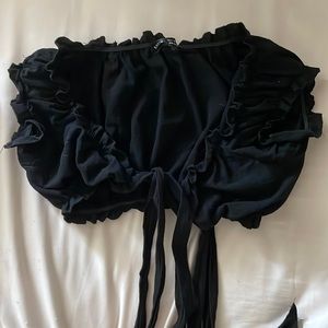 Black Cropped Tie Front Top